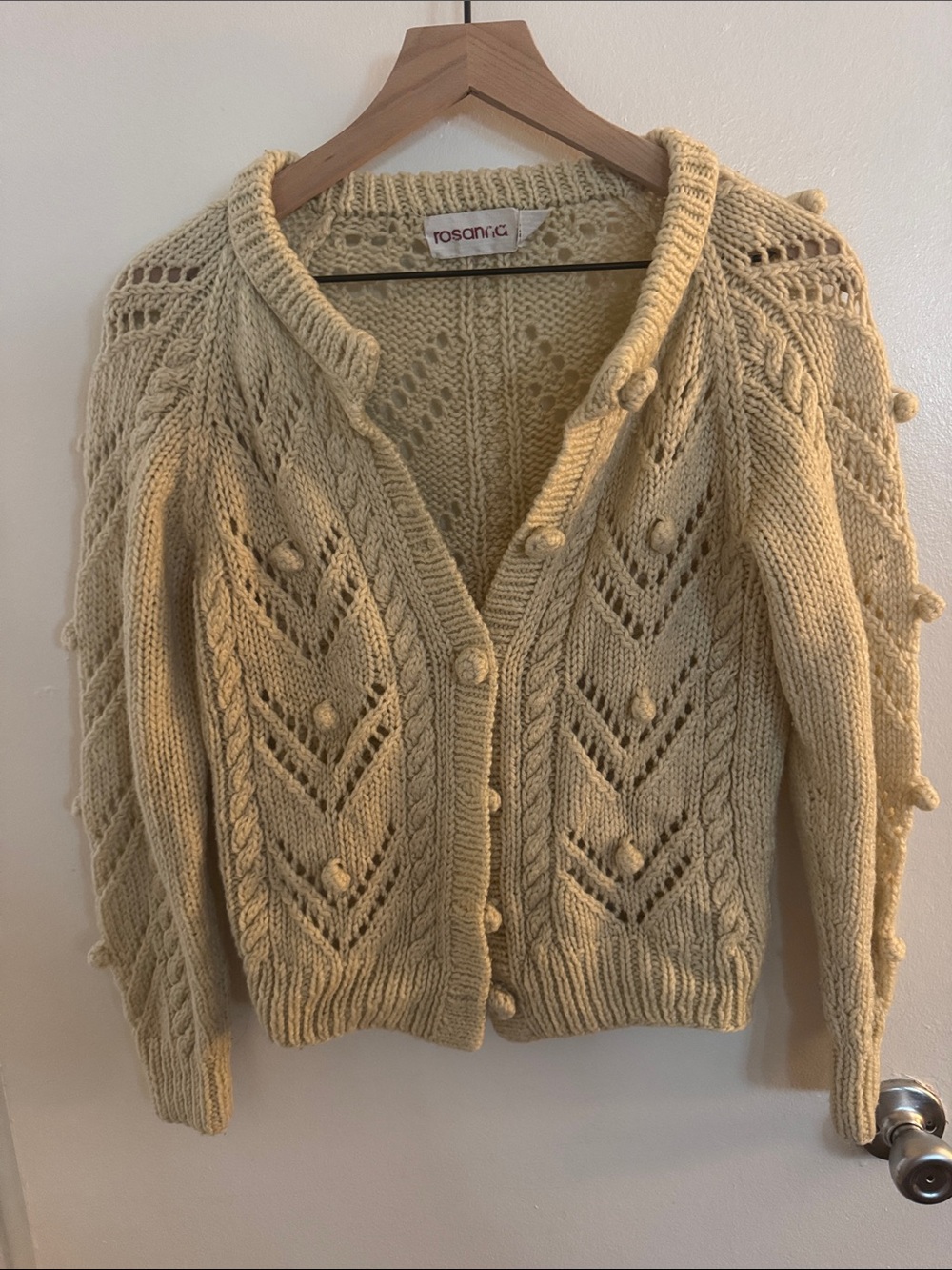 Rosanna Pale Cream Textured Cable & Bobble Cardigan